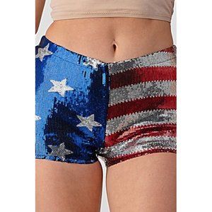 american flag low rise indie sleeze Blue and Red Sequin Shorts